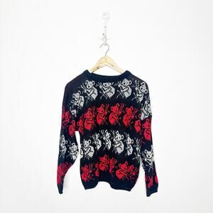 vintage 1980's NUGGETS koala bear sweater black acrylic pullover crewneck